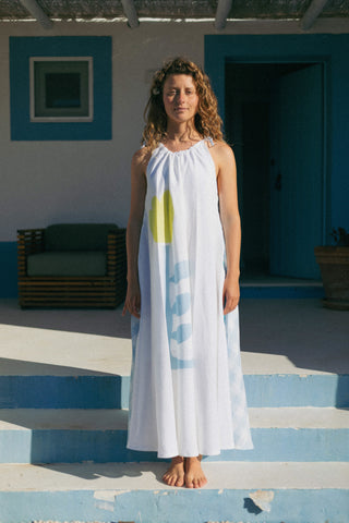 The Linen Maxi 1/2 Dress in Tulip Print