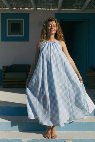 The Linen Maxi 1/2 Dress in Chess (No Print)
