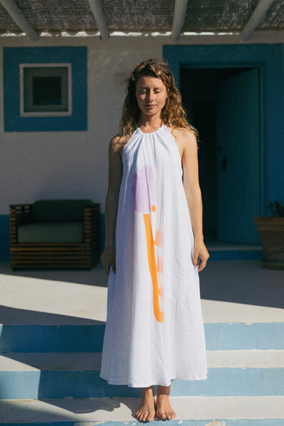 The Linen Maxi 1/2 Dress in Rose Print