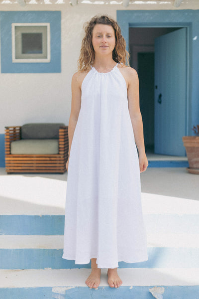 The Linen Maxi 1/2 Dress in White (No Print)