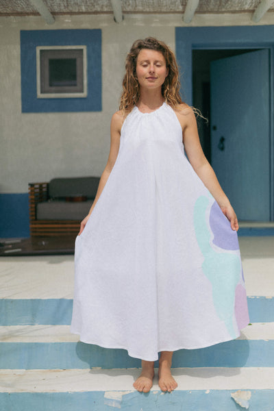 The Linen Maxi 1/2 Dress in Woman Print